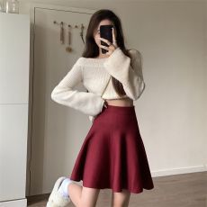 批发【圣诞红新年红】短裙女春夏百搭针织<b class='q'>半身</b>裙打底毛线蓬蓬百褶高腰