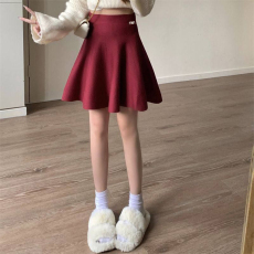 批发【圣诞红新年红】针织蓬蓬裙秋<b class='q'>冬</b>高腰宽松毛线伞裙半身裙A字短裙