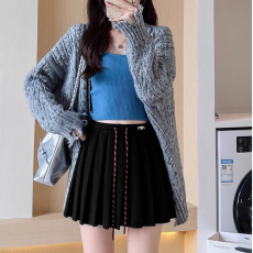 批发高腰抽绳a字<b class='q'>短裙</b>女春<b class='q'>夏季</b>2025新款休闲百搭针织半身裙时尚百褶裙