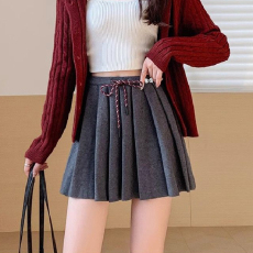 批发法式抽绳系带松紧腰半身裙女高腰百搭显瘦针织<b class='q'>短裙</b>春<b class='q'>夏季</b>百褶裙子