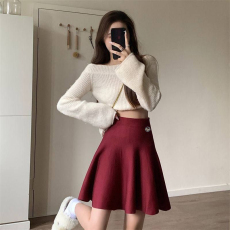 批发小个子纯欲甜辣高腰包臀a字毛线<b class='q'>裙子</b>春夏洋气外穿短款针织百褶裙