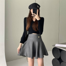 批发春秋新款女2025韩版毛线针织半身<b class='q'>裙</b>百褶<b class='q'>裙</b>蓬蓬<b class='q'>伞</b><b class='q'>裙</b>高腰短<b class='q'>裙</b>A字<b class='q'>裙</b>