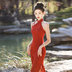 批发新中式红色旗袍改良新娘绝美订婚年轻款少女轻礼服裙2026新款夏季