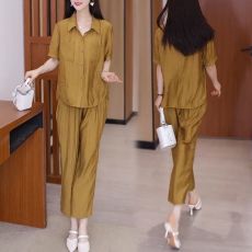批发夏季新款中年妈妈洋气减龄时尚套装40岁50休闲百搭两件套遮肉显瘦