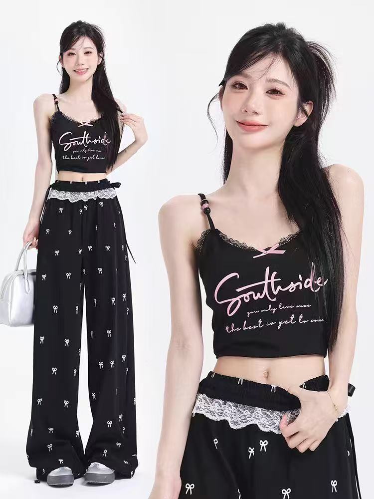 MY232#显瘦高腰拖地设计感垂感宽松休闲裤女新款面料女裝貨源服裝批發