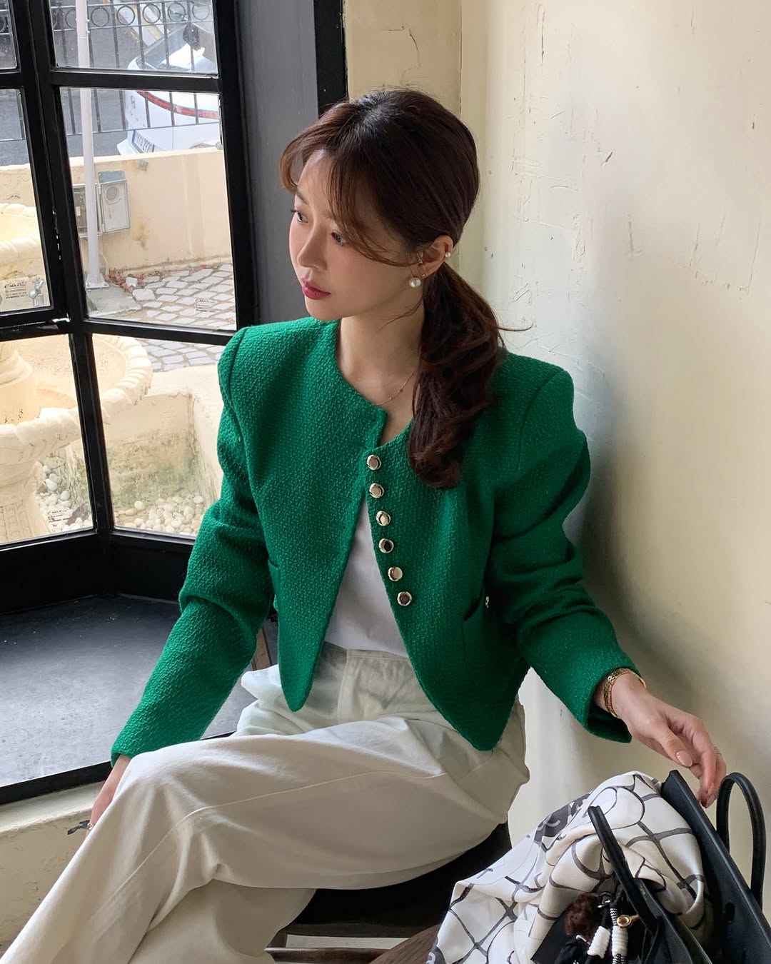 작은 샤넬 스타일 트위드 단색 작은 외투 chic 빛 요리 한 패션 몸매 가꾸기 슬림해 보이는
