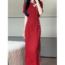 批发抹茶麻薯2026年新款新中式年轻款<b class='q'>红色</b>旗袍结婚<b class='q'>礼服</b>高级感连衣裙