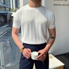 批发2025夏季新品<b class='q'>韩</b>版修身针织圆领短袖T恤男士潮流体恤雅痞t恤男