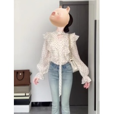 批发法式气质甜美波点荷叶边<b class='q'>衬衫</b>女春秋新款小众别致减龄洋气<b class='q'>长袖</b>上衣
