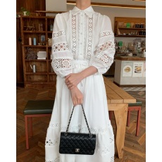 批发已出货 韩国东大门复古镂空蕾丝灯笼袖衬衫+高腰系带半身裙套装