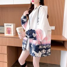 批发官图100%涤纶渐变色连帽外套女秋季2025新款韩版新款宽松中长款