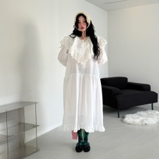 批发已出货 韩国<b class='q'>东大门</b>小众设计感蕾丝拼接荷叶边宽松中长款<b class='q'>连衣裙</b>女