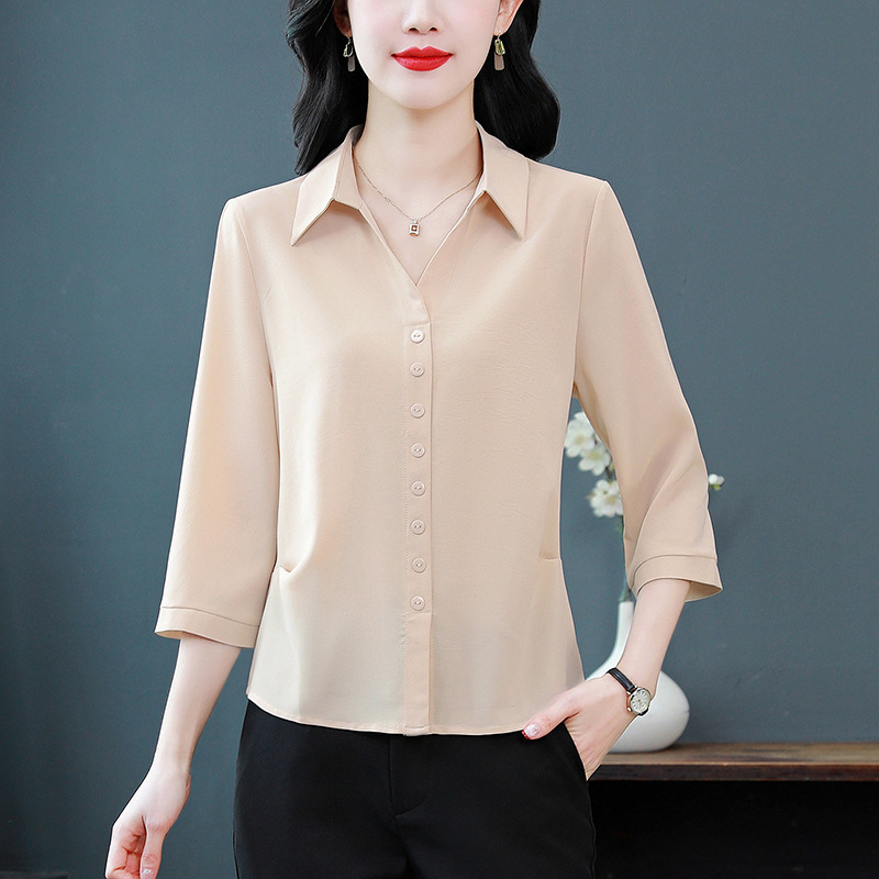 실사 2026 여름 드레스 새로운 폴로 칼라 얇은 스타일 셔츠 7부 소매 캐주얼 다용도 어머니 드레스 맨위