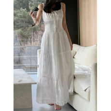批发重工刺绣吊带连衣裙 性感背心长裙 韩版chic 轻熟时尚 外贸女