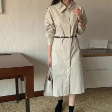 批发尺寸已更新 春秋新款简约翻领宽松型休闲系带风衣外套 配腰带