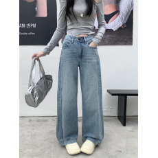 批发实拍阔腿<b class='q'>牛仔裤</b>女秋冬复古水洗宽松高腰直筒裤百搭显瘦拖地长裤子