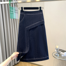 批发实拍春<b class='q'>夏</b>大码女装时装弹力牛仔胖身裙mm松紧腰遮肚中长款A字裙