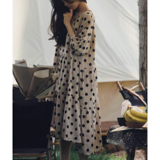 批发2026早春棉麻优雅法式宽松五分袖波点连衣裙A字裙M-4XL200斤