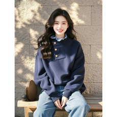 批发官图 木耳边拼接套头<b class='q'>卫衣</b>女2026春秋新款<b class='q'>宽松</b>韩系慵懒风上衣外穿