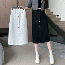 批发实拍夏新款大码牛仔半身裙女中长款<b class='q'>胖</b><b class='q'>MM</b><b class='q'>裙子</b>松紧高腰a字包臀裙