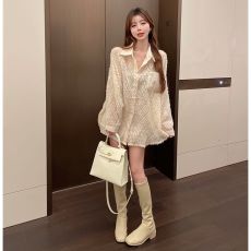 批发官图 抖音原版质量2026新款<b class='q'>中长款</b>流苏<b class='q'>开衫</b>薄款polo领衬衫外套女