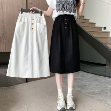 批发实拍夏款大码松紧腰宽松休闲A字牛仔半身裙<b class='q'>胖</b><b class='q'>MM</b><b class='q'>高腰</b>遮肚中长款裙