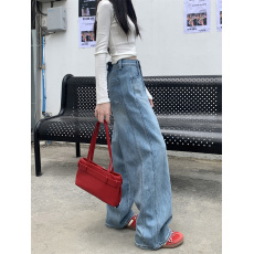 批发实拍阔腿<b class='q'>牛仔裤</b><b class='q'>女</b>2025新款春秋高腰显瘦直筒宽松垂坠感拖地<b class='q'>长裤</b>子