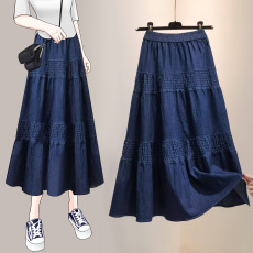 批发实拍大码女装2026复古a字<b class='q'>牛仔</b>半身裙高腰显瘦百搭中长款大摆裙