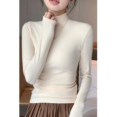 批发2025新款德绒半高领打底衫女内搭春秋冬季洋气黑色中领长袖上衣