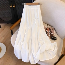 批发温柔风蝴蝶结<b class='q'>长</b><b class='q'>裙</b>女夏季新款高腰中长款显瘦遮胯气质a字半身<b class='q'>裙</b>子