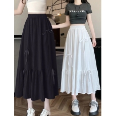 批发蝴蝶结接拼白色半身<b class='q'>裙</b>女夏季中长款a字<b class='q'>裙</b>2024新款小个子大摆伞<b class='q'>裙</b>