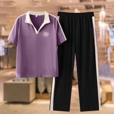 大码韩版时尚冰丝运动套装女夏2026新款显瘦妈妈洋气休闲裤两件套