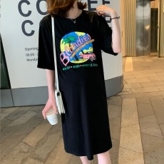 批发仿棉<b class='q'>牛奶</b><b class='q'>丝</b>#夏季新款韩版慵懒风过膝睡裙女大码简约开叉T恤<b class='q'>连衣裙</b>