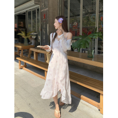 批发实拍实价温柔风春季新款<b class='q'>连衣裙</b>设计感别致<b class='q'>雪纺</b>提花吊带裙百搭开衫