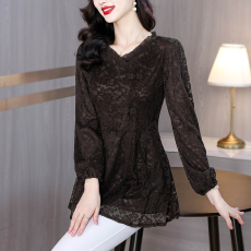 批发高档新中式盘扣蕾丝衫秋装气质妈妈小衫胖mm显瘦遮肚子<b class='q'>中长款</b>上衣