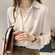 批发2026新款百搭职业韩范雪纺白衬衫<b class='q'>女长袖</b>宽松韩版衬衣上衣
