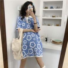 批发韩版连衣裙2026夏季女装短袖小个子时尚polo领休闲宽松显瘦直筒裙