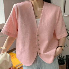 批发2026夏装<b class='q'>大码</b>女装韩版chic百搭显瘦V领单排扣西服上衣M 4XL200斤