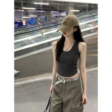 批发实拍实价 春夏韩版修身u领鱼骨显瘦百搭纯棉短袖背心T恤女上衣