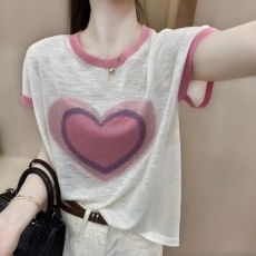 批发现货~竹节棉薄款透气吸汗针织衫2025飞袖上衣宽松减龄圆领拼色T恤