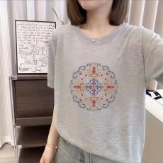 100%竹节棉国风印花短袖T恤女夏装2026韩版大码宽松显瘦遮肚上衣