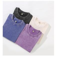 批发230g做旧水洗纯棉短袖t恤定制男女半袖跨境欧美休闲内搭情侣定做