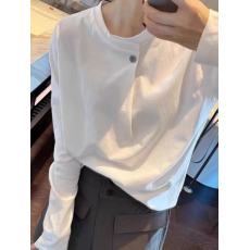 批发韩版纯棉一粒扣白色长袖<b class='q'>T</b><b class='q'>恤</b>女春季内搭可外穿宽松极简风圆领上衣