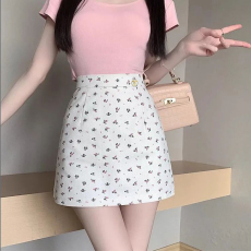批发白色碎花<b class='q'>牛仔</b>半身裙女夏季新款百搭高腰显瘦短裙小个子a字包臀裙