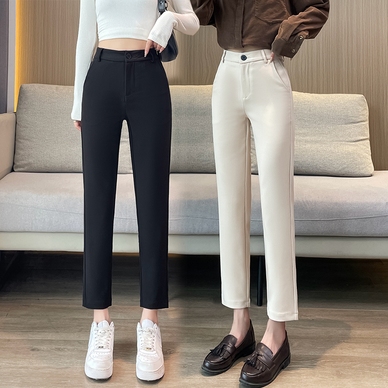 MY484# 黑色西装裤女春夏高腰直筒小个子九分工作裤职业烟管西裤女裝貨源服裝批發