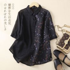 批发<b class='q'>品牌</b>专柜撤货尾款文艺苎麻衬衫女装2025夏季薄款宽松印花拼接上衣