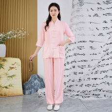 批发实拍 中式禅意茶府<b class='q'>套装</b>养生馆<b class='q'>工作服</b>中式推拿理疗技师两件套