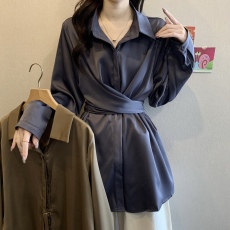 批发法式气质独特别致小上衣缎面收腰衬衫女装2025新款大码女装