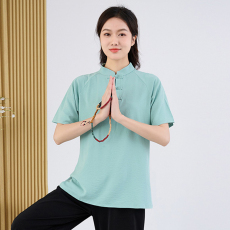 批发实拍 夏季新款太极服上衣新中式T恤纯棉大码宽松练功武术服女装