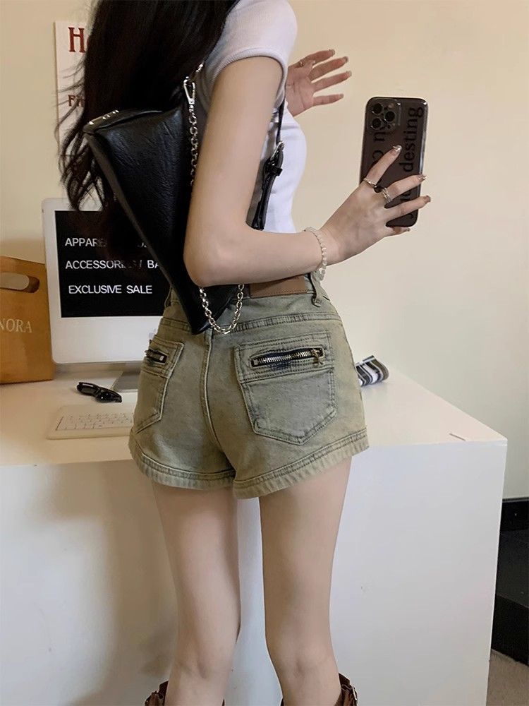 아메리칸 레트로 핫걸 데님 반바지 여성 2026 여름 새로운 하이웨이스트 슬림해 보이는 디자인 센스 한 마디 타이트 스커트 핫 바지